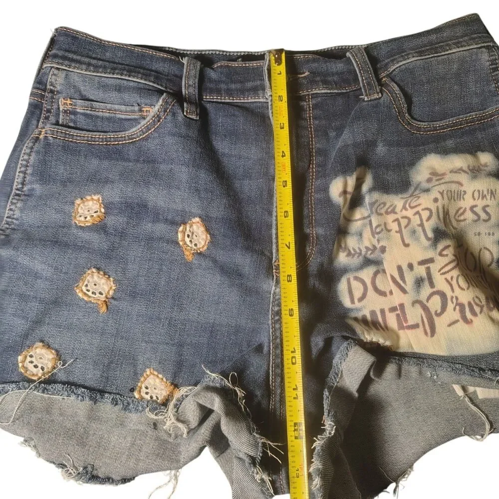 HOLLISTER Ultra High-Rise Cut Off Denim Shorts Blue Size 15 W32 Y2K Custom